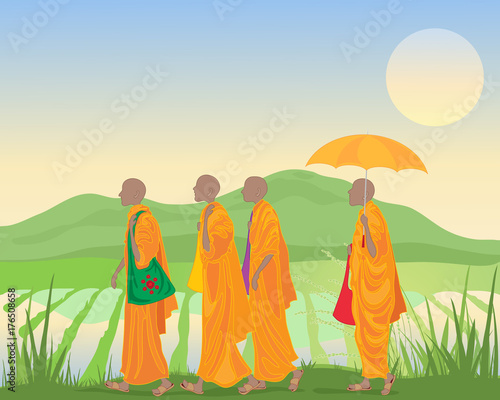 monks and landscape