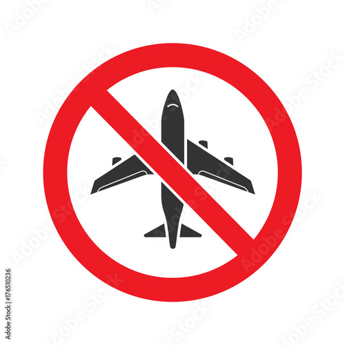 Forbidden sign with airplane glyph icon