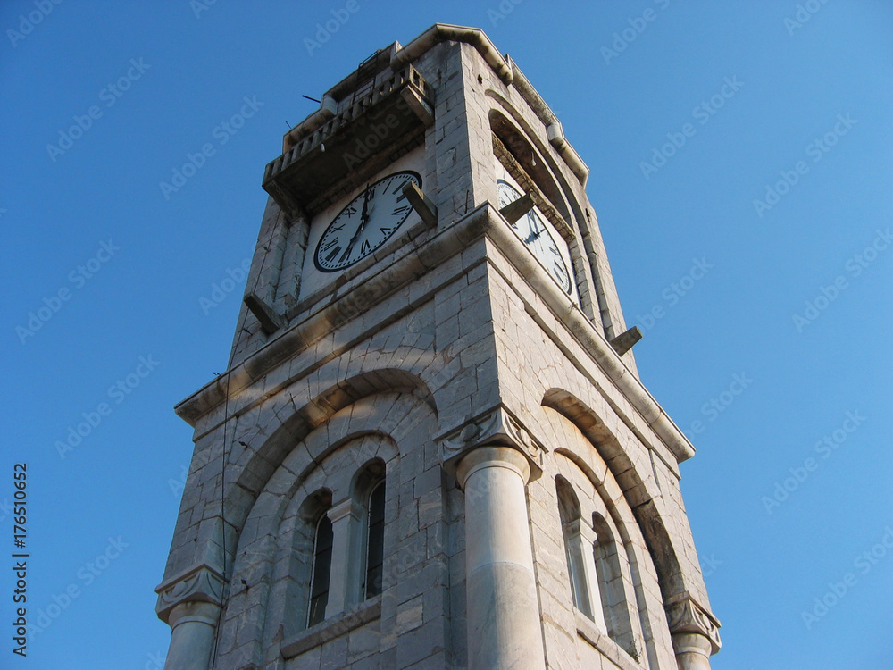 Old clock tower at Dimitsana town in Peloponnese Greece