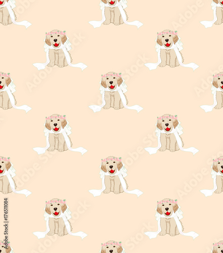 Golden Retriever Dog Bride on Beige Ivory Background