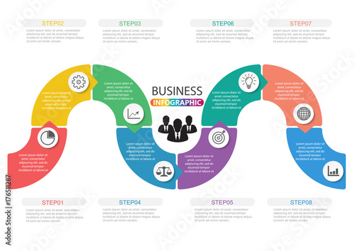 Timeline infographics design template with 8 options, process diagram, vector eps10 illustration