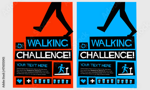 Walking Challenge! (Flat Style Vector Illustration Health Quote Poster Design) With Text Box