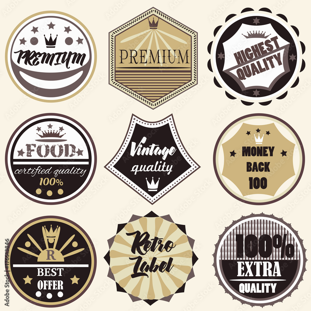 Collection of vector vintage labels premium quality badges