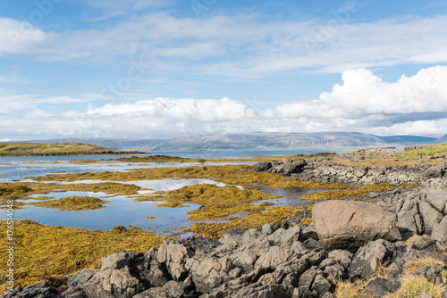 Precioso rincón del fiordo Havammsfjordur en Islandia 