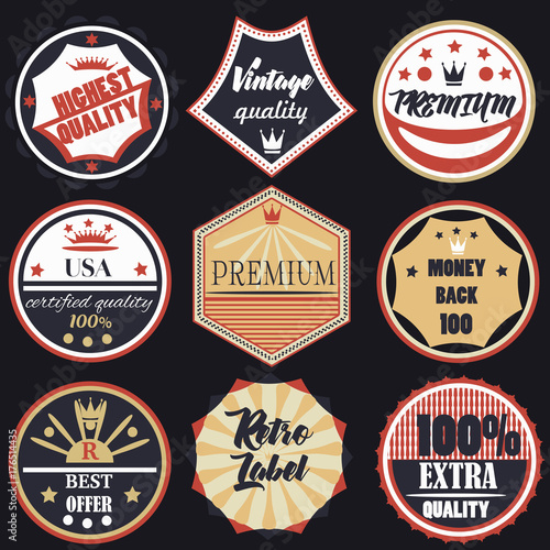 Set of vector vintage labels premium quality badges