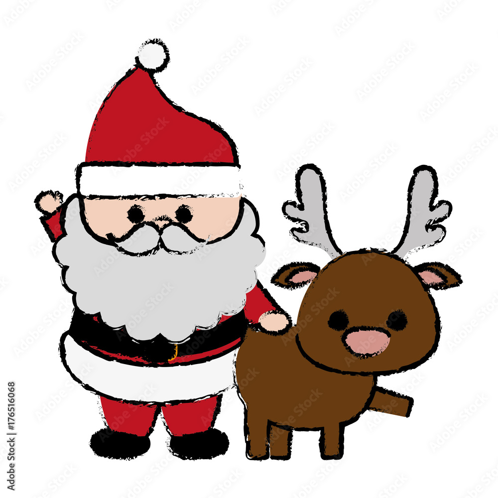 cartoon santa claus and christmas deer icon over white background colorful design vector illustration cartoon santa claus and christmas deer icon over white background colorful design vector illustration