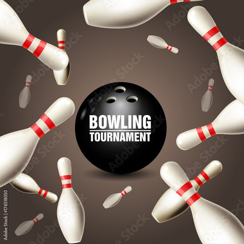 Bowling tournament invitation card - frame of floating skittles and ball