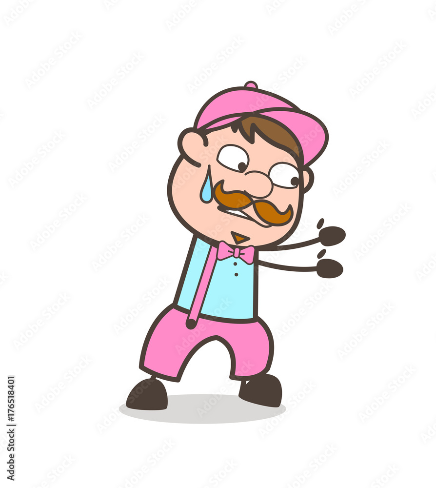 Cartoon Man Trying to Pull Vector Illustration Concept