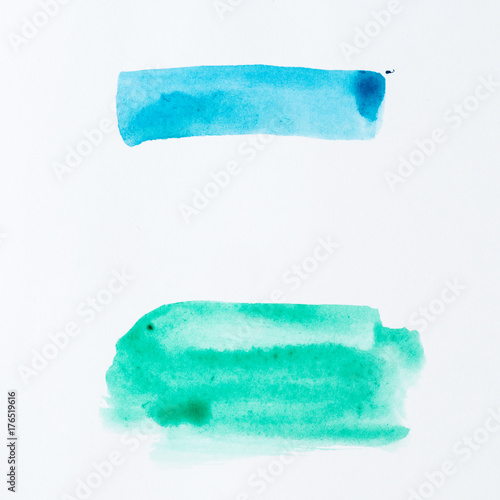Set of blue watercolor brush strokes paint on white background. Watercolor abstract texture
