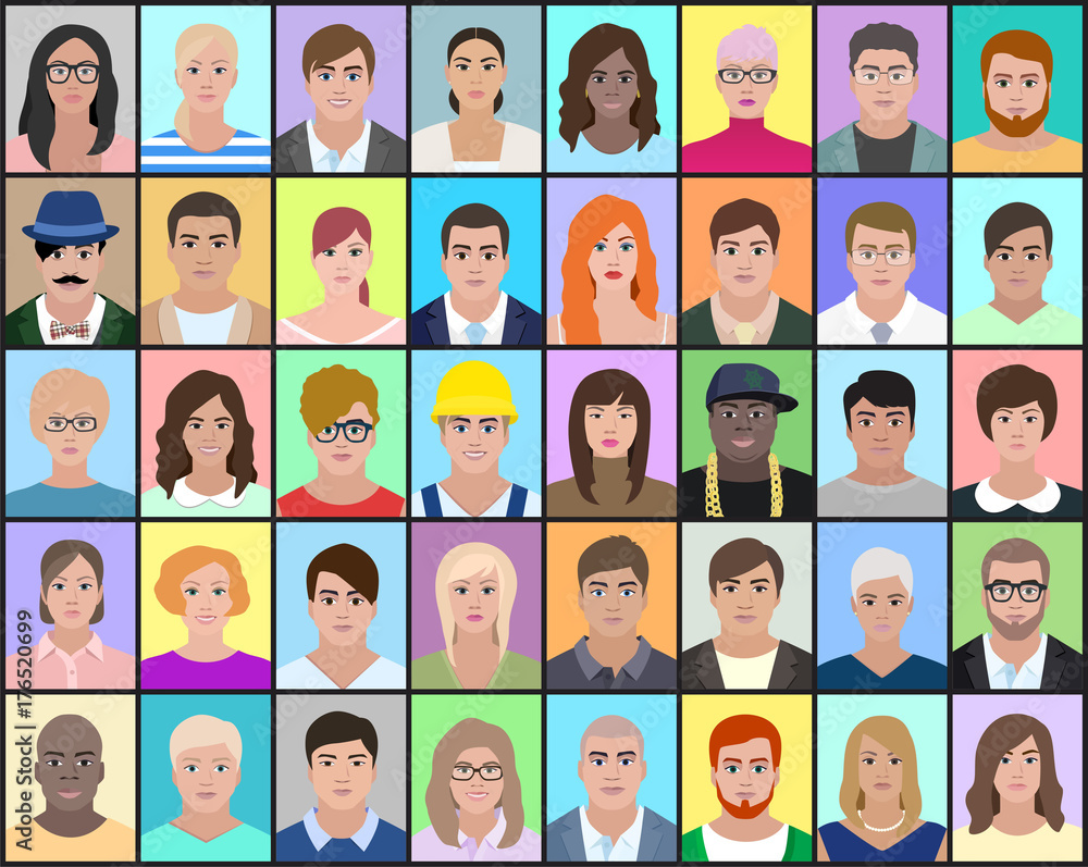 Portraits of people on colorful background, vector illustration
