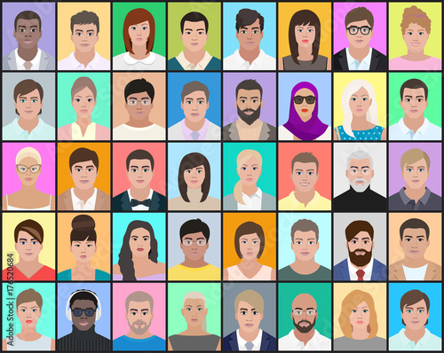 Portraits of people on a colorful background, the choice of the person, detailed drawing, vector illustration