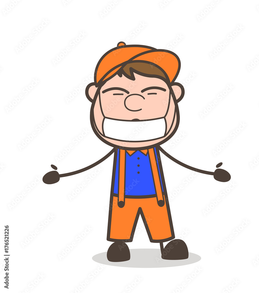 Cartoon Construction Worker Face with Medical Mask Vector Cartoon Construction Worker Face with Medical Mask Vector