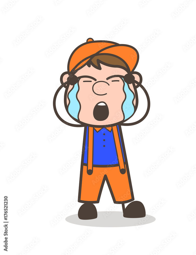 Crying Cartoon Worker Face Vector