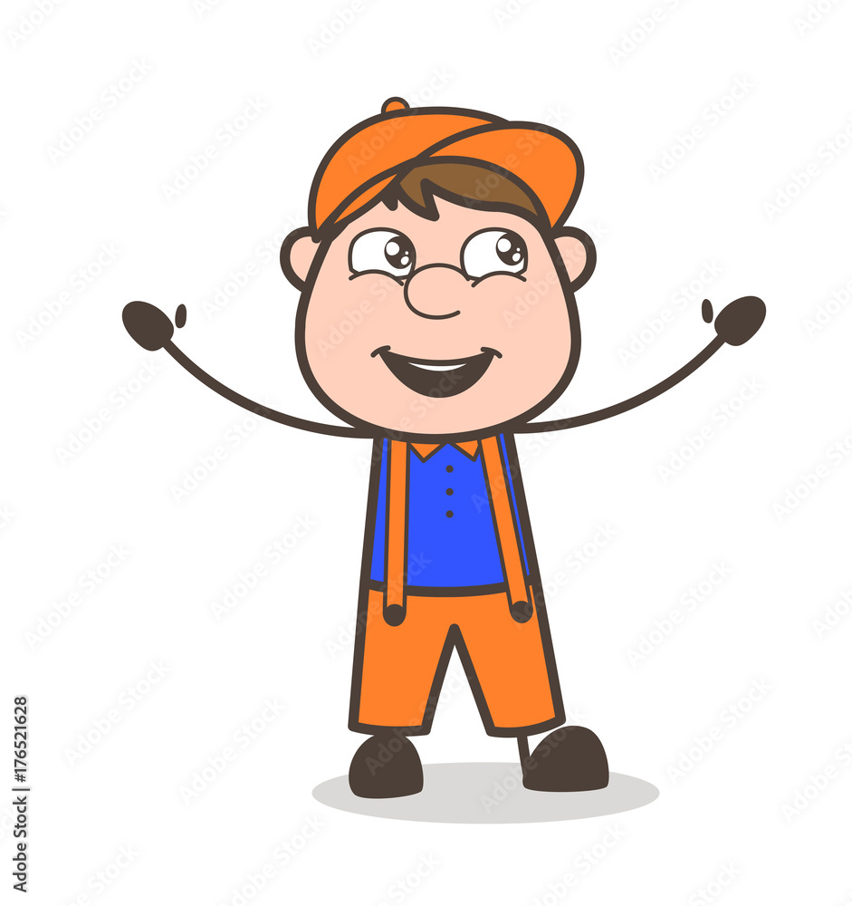 Young Cartoon Worker Boy Laughing Vector Illustration