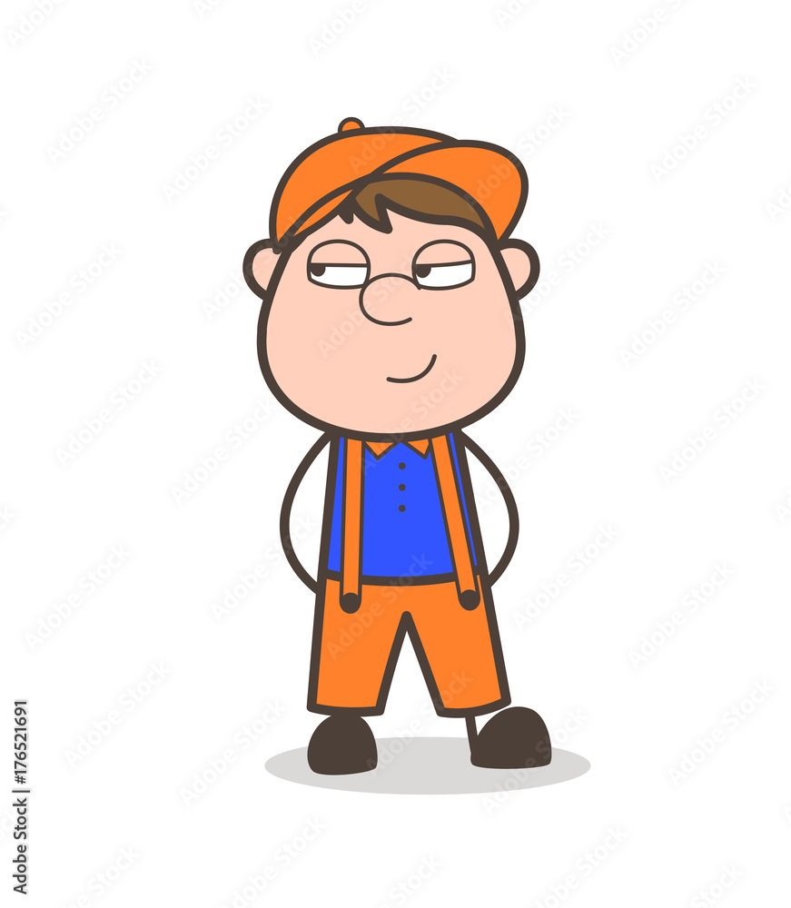 Cunning Young Cartoon Worker Face Expression