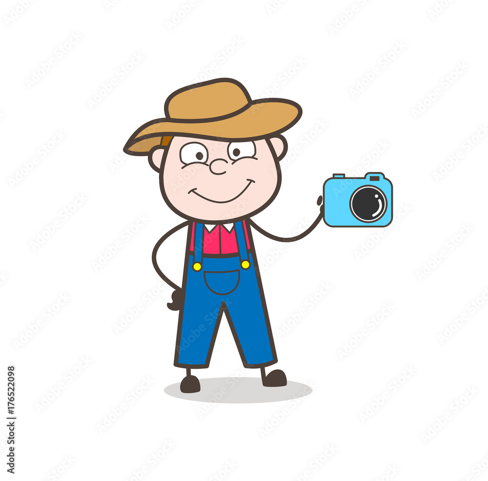 Cartoon Cowboy Salesman Showing a Camera