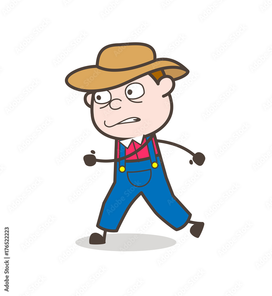 Cartoon Cowboy Person Running in Angry Mood Vector