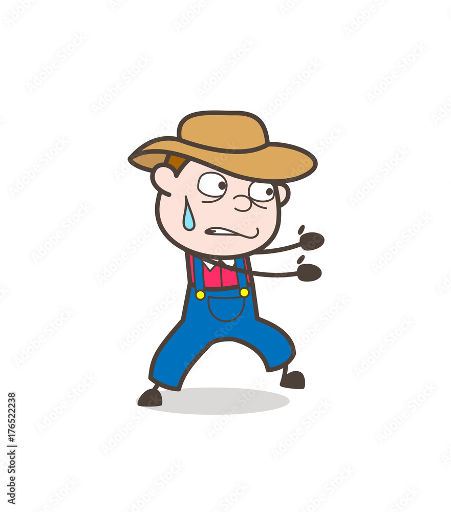 Cartoon Cowboy Character Pulling with Hands Vector Concept