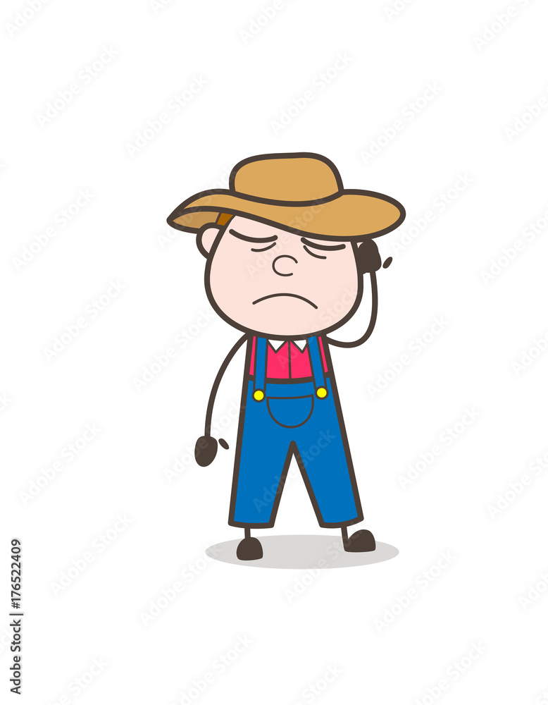 Sick Cartoon Farmer Character Expression