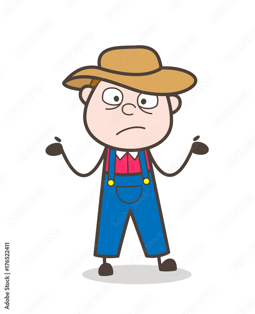 Cartoon Farmer Doing Unknown Behavior Vector