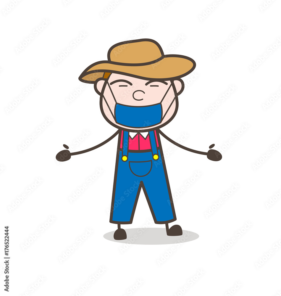 Cartoon Farmer with Medical Face-Mask Vector Cartoon Farmer with Medical Face-Mask Vector