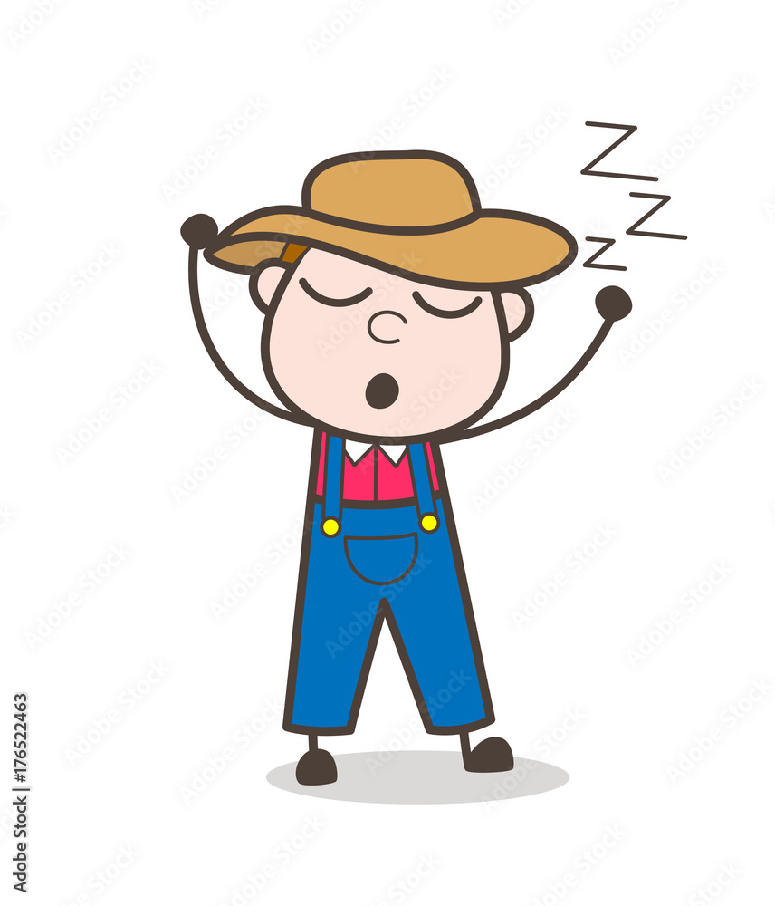 Tired Cartoon Farmer Sleeping Vector Expression Tired Cartoon Farmer Sleeping Vector Expression