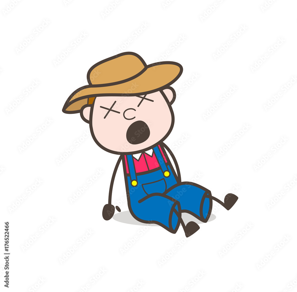 Cartoon Cowboy Fall-Down with Dizzy Face Expression Cartoon Cowboy Fall-Down with Dizzy Face Expression