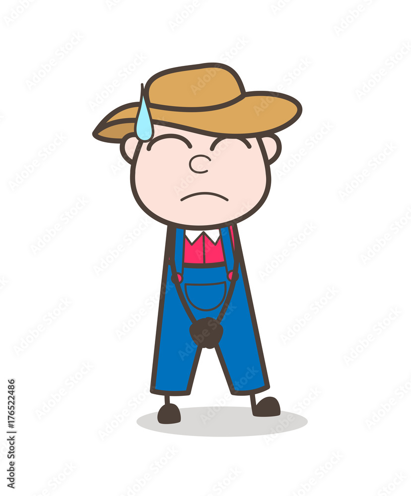 Cartoon Cowboy Sad Face with Cold Sweat Vector Cartoon Cowboy Sad Face with Cold Sweat Vector