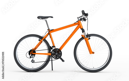 Side view of orange sport bike looks to the right isolated on white background. Sport concept