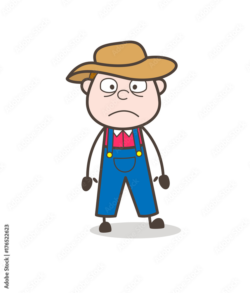 Cartoon Farmer Astonished Face Expression Vector
