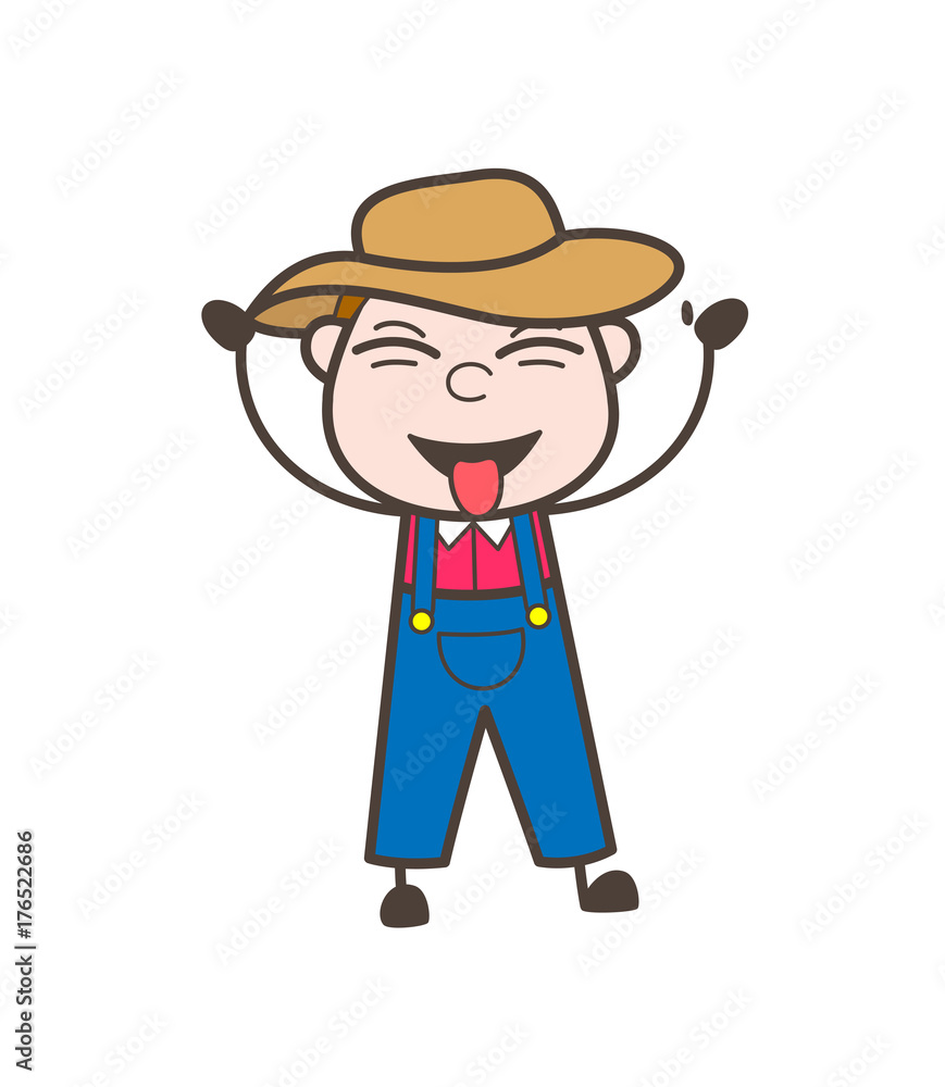 Naughty Farmer Teasing with Stuck-Out Tongue Vector Naughty Farmer Teasing with Stuck-Out Tongue Vector