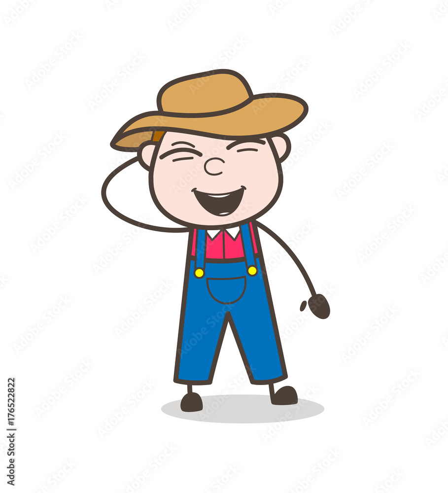 Laughing Funny Cartoon Farmer Character Vector Laughing Funny Cartoon Farmer Character Vector