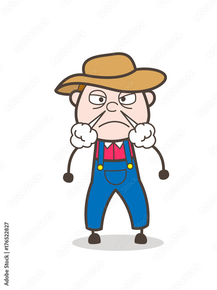 Aggressive Cartoon Farmer Character Expression Vector