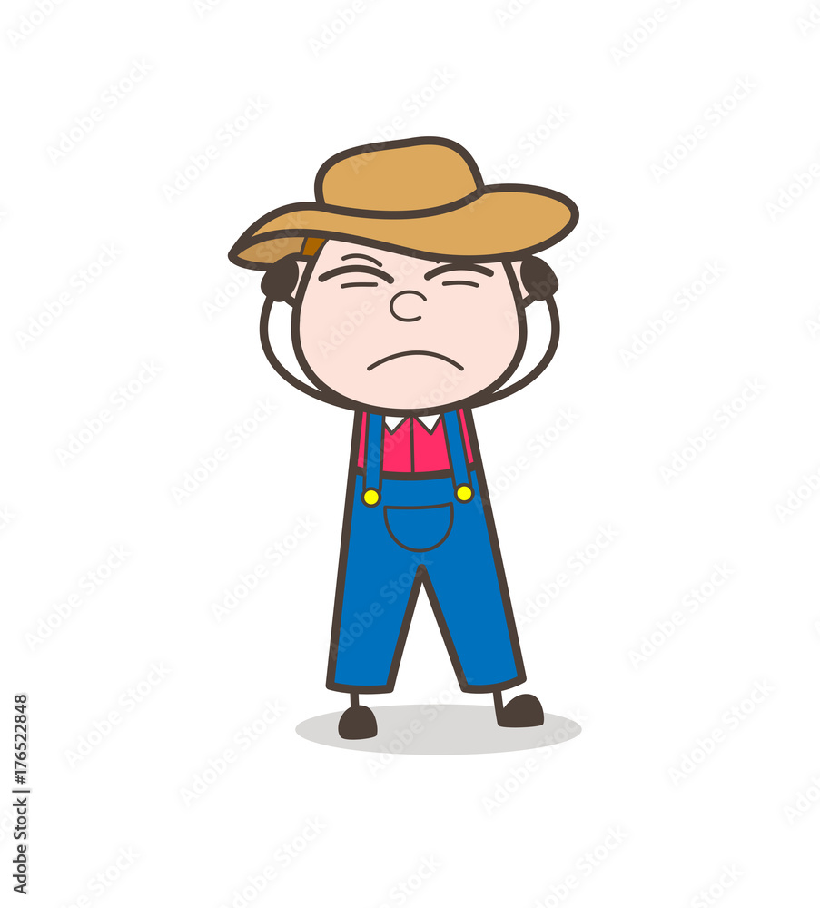 Irritated Farmer Man Character Face Vector