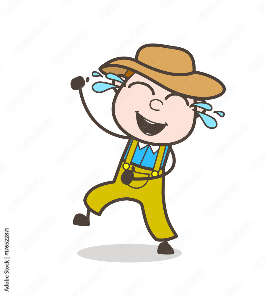 Joyful Farmer Man with Tears of Joy Vector