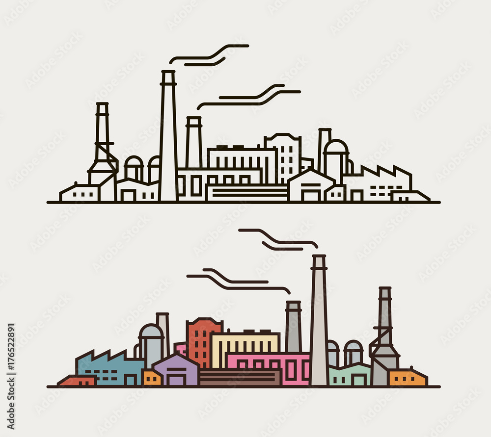 Fototapeta premium Industry concept. Industrial enterprise, factory, building icon or symbol. Vector illustration