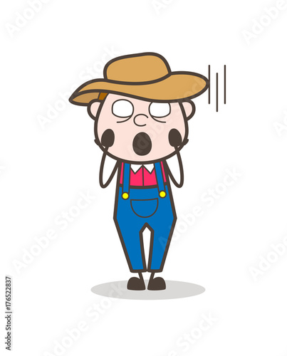 Cartoon Farmer Screaming in Fear Vector Illustration
