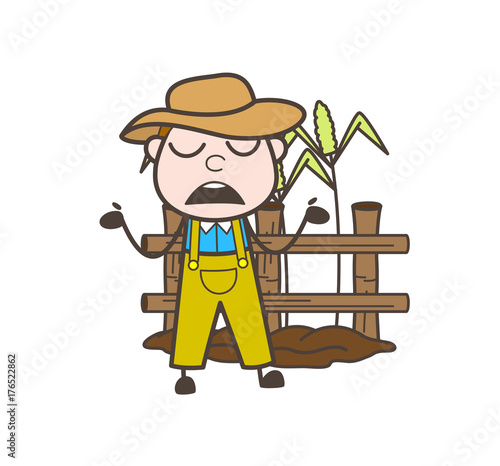 Innocent Cartoon Farmer Surprised Behavior Vector Illustration
