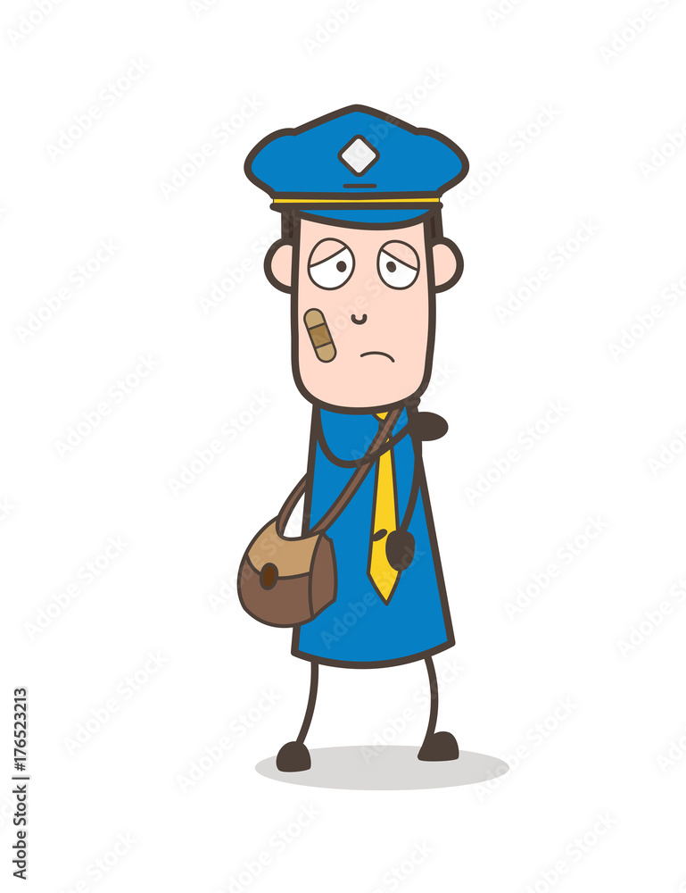 Injured Postman with Bandage on Face Vector Injured Postman with Bandage on Face Vector
