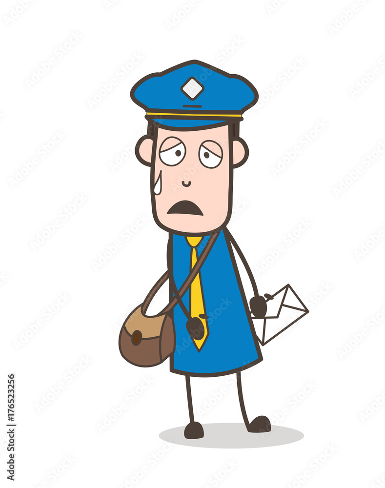 Tired Sick Postman Face with Sweat Vector Illustration Tired Sick Postman Face with Sweat Vector Illustration
