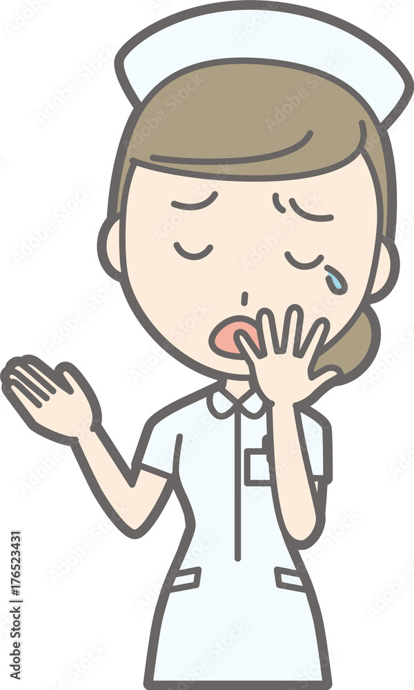 Illustrations yawning female nurse wearing white coat Illustrations yawning female nurse wearing white coat