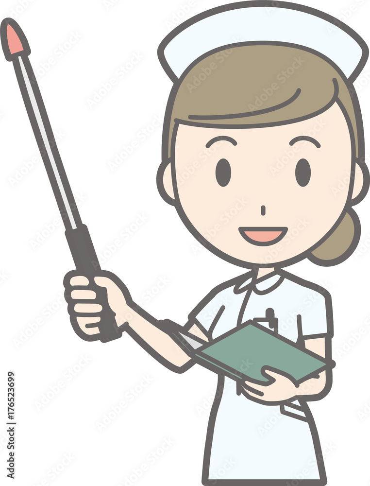 Illustration that a woman nurse wearing a white suit smiled with an instructor Illustration that a woman nurse wearing a white suit smiled with an instructor