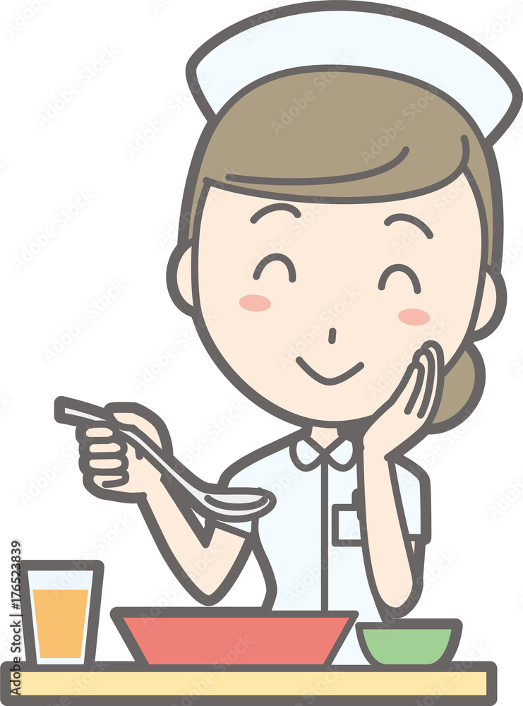 Illustration of a lady nurse wearing a white coat eating a meal Illustration of a lady nurse wearing a white coat eating a meal