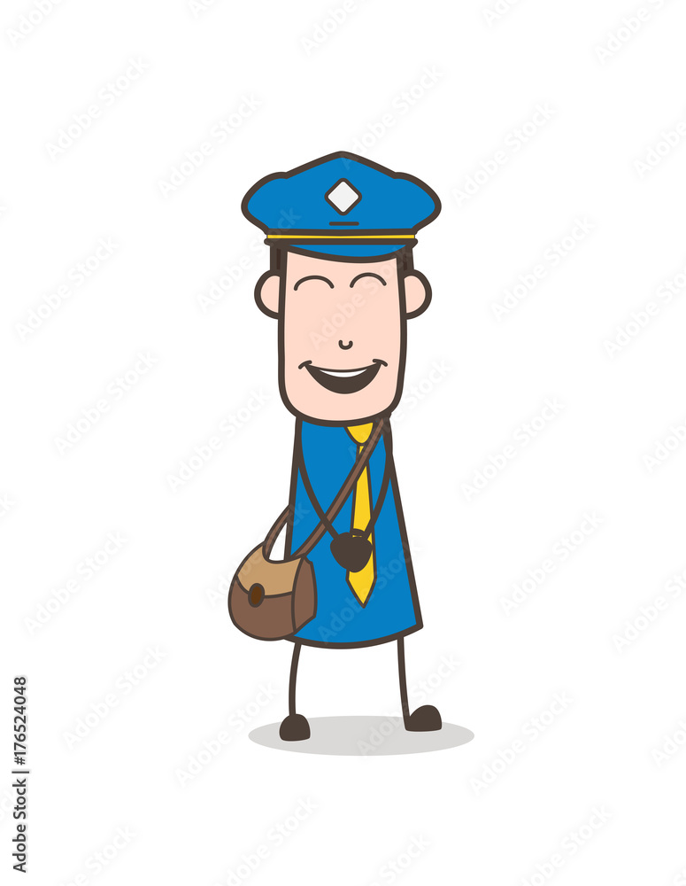Young Postman Character Laughing Face
