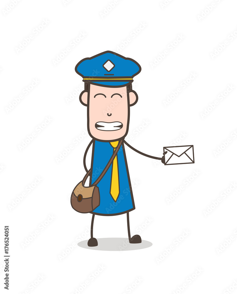 Funny Postman Grimacing Face with Letter Vector