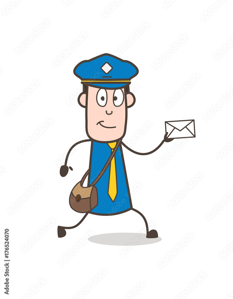 Cartoon Postman Running with Letter Stock Vector | Adobe Stock