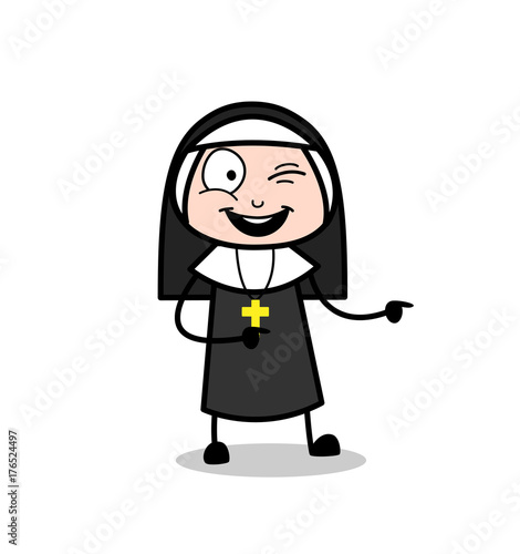Naughty Nun Winking Eye and Pointing Finger