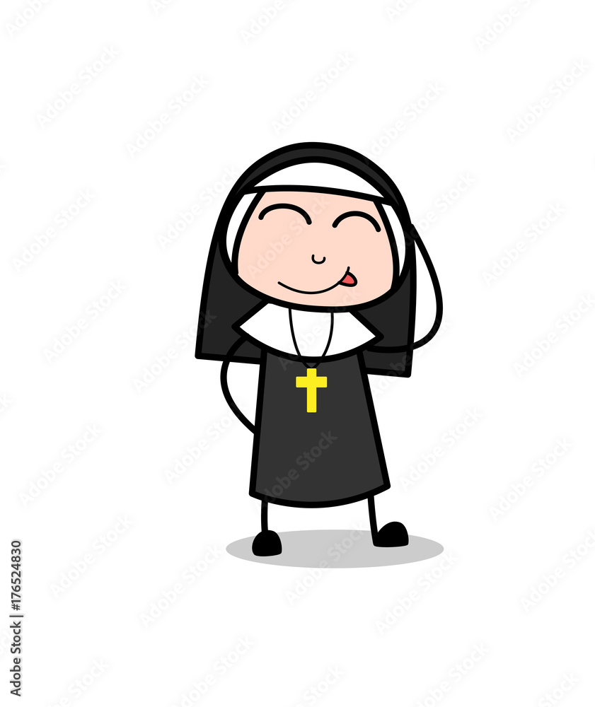Funny Nun Teasing Tongue and Shy Face Vector Funny Nun Teasing Tongue and Shy Face Vector