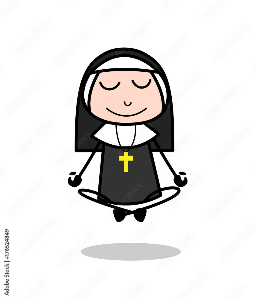 Cartoon Nun Doing Meditation Vector Cartoon Nun Doing Meditation Vector