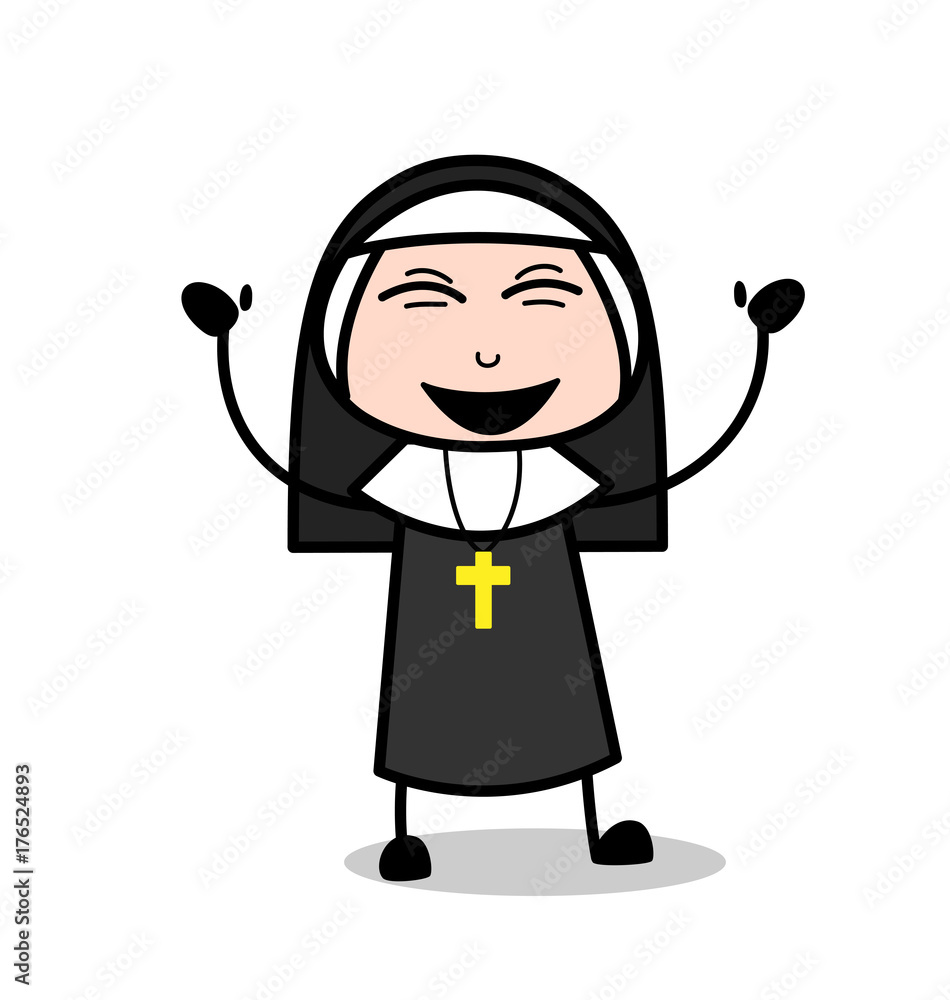 Laughing Loudly Cartoon Nun Face Vector Laughing Loudly Cartoon Nun Face Vector
